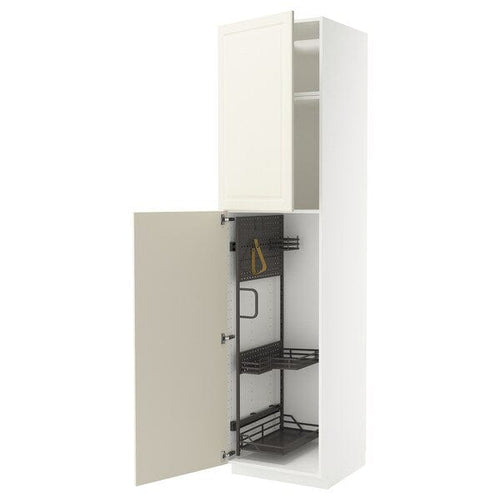 METOD high cabinet with cleaning interior, white/Bodbyn off-white, 60x60x240 cm