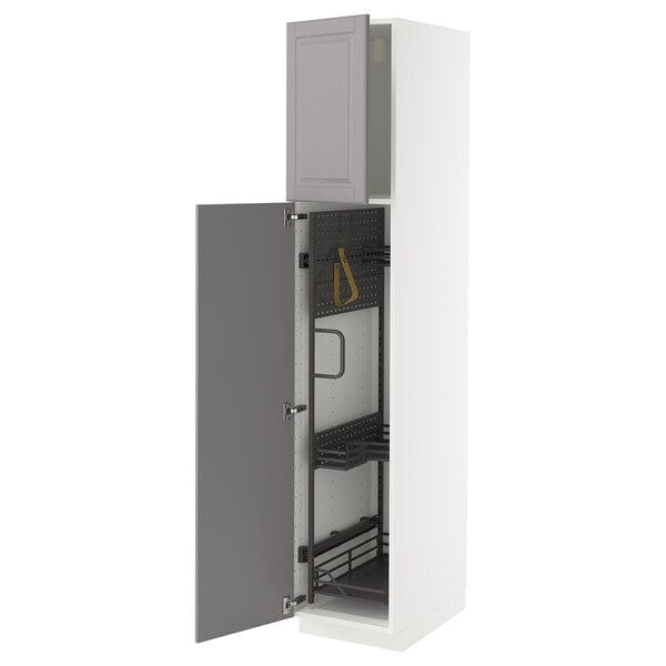 Ikea METOD - Tall cabinet with cleaning accessories, white/Bodbyn grey,40x60x200 cm