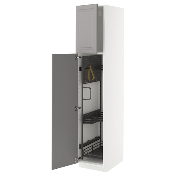 METOD - METOD High cabinet with cleaning interior, white/Bodbyn grey, 40x60x200 cm
