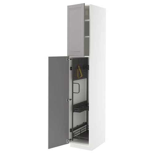 METOD - Tall cabinet with cleaning accessories, white/Bodbyn grey,40x60x220 cm