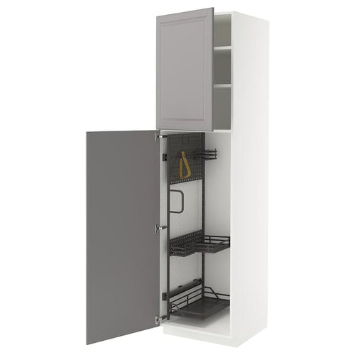 METOD high cabinet with cleaning interior, white/Bodbyn grey, 60.0x220.0x60.0 cm