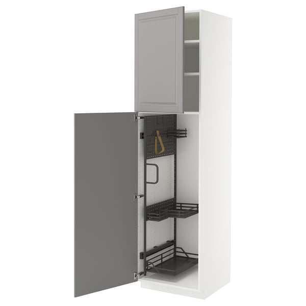 METOD - METOD High cabinet with cleaning interior, white/Bodbyn grey, 60x60x220 cm