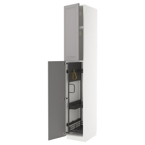 Ikea METOD - Tall cabinet with cleaning accessories, white/Bodbyn grey,40x60x240 cm