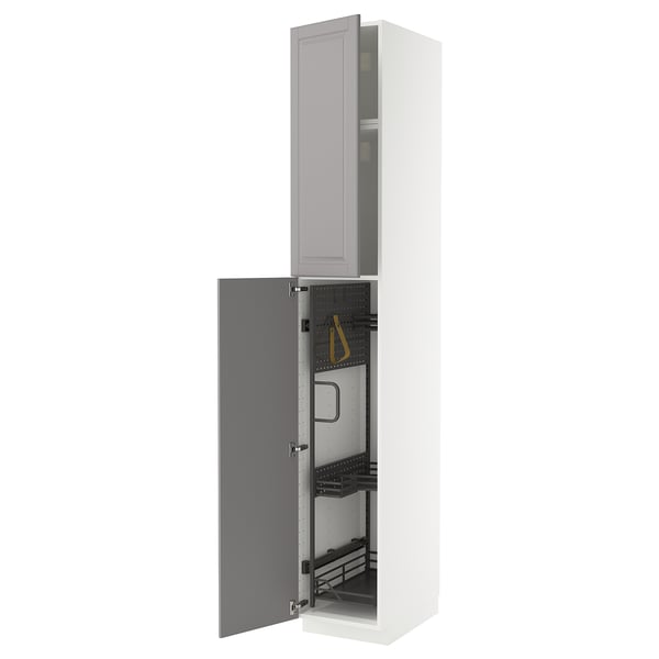 METOD - METOD High cabinet with cleaning interior, white/Bodbyn grey, 40x60x240 cm