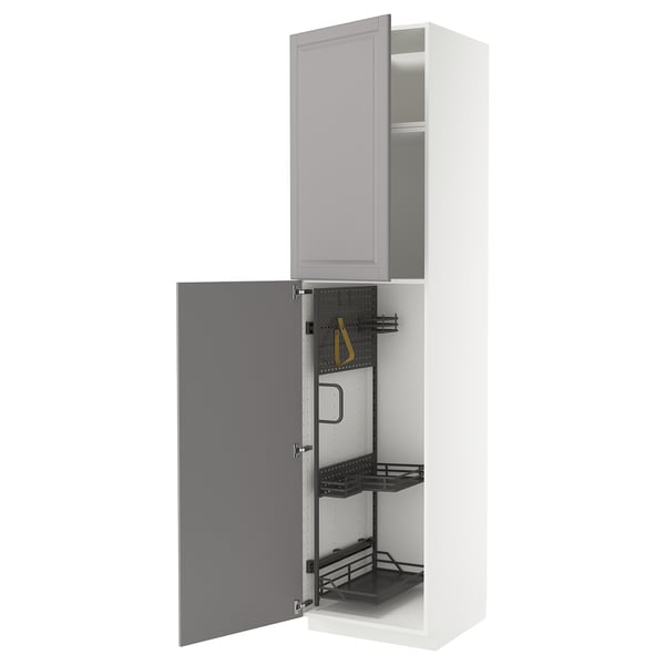 METOD - METOD High cabinet with cleaning interior, white/Bodbyn grey, 60x60x240 cm