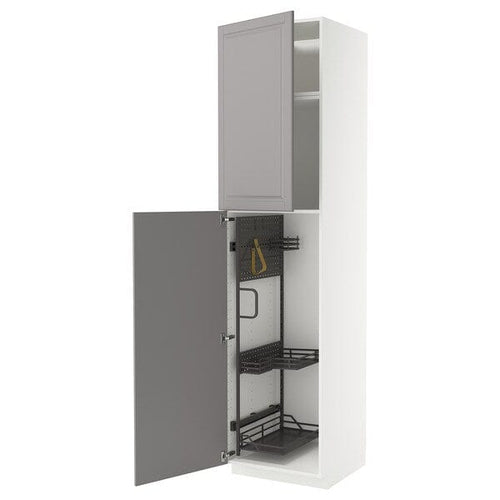 METOD - Tall cabinet with cleaning accessories, white/Bodbyn grey,60x60x240 cm