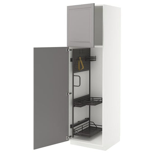 METOD - Tall cabinet with cleaning accessories, white/Bodbyn grey,60x60x200 cm