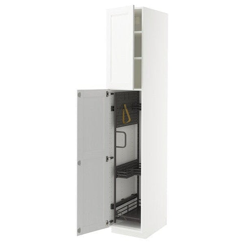 METOD - Tall cabinet with cleaning accessories, Enköping/white wood effect,40x60x220 cm