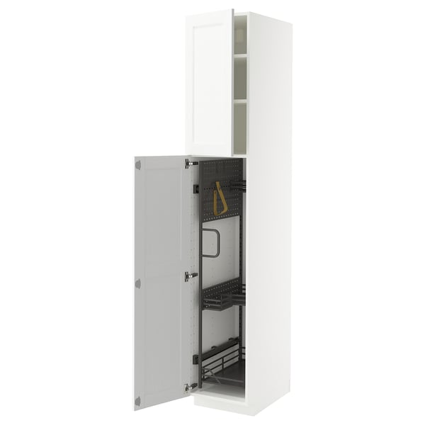 METOD high cabinet with cleaning interior, white Enköping/white wood effect, 40x60x220 cm