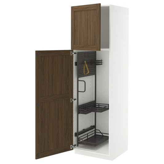 Ikea METOD - Tall cabinet with cleaning accessories, white Enköping/brown walnut effect,60x60x200 cm