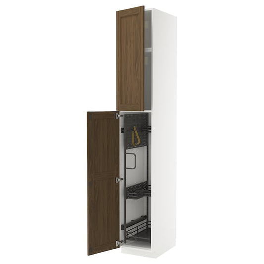 Ikea METOD - Tall cabinet with cleaning accessories, white Enköping/brown walnut effect,40x60x240 cm