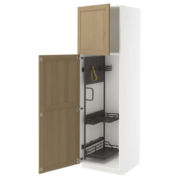 Ikea METOD - Tall cabinet with cleaning accessories, white/Forsbacka oak,60x60x200 cm