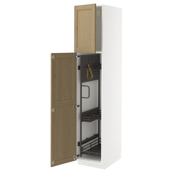 Ikea METOD - Tall cabinet with cleaning accessories, white/Forsbacka oak,40x60x200 cm