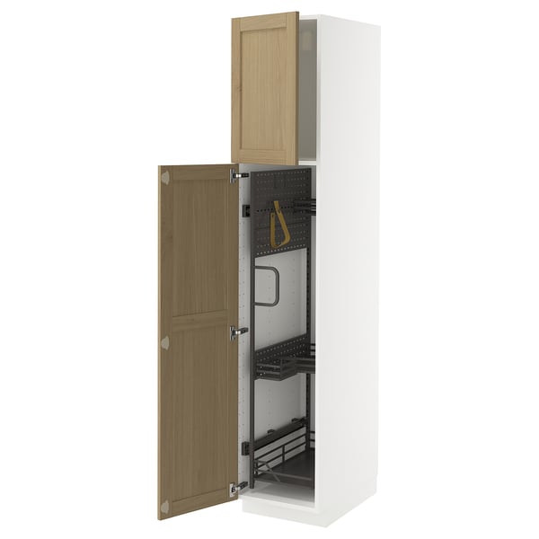 METOD - METOD High cabinet with cleaning interior, white/Forsbacka oak, 40x60x200 cm