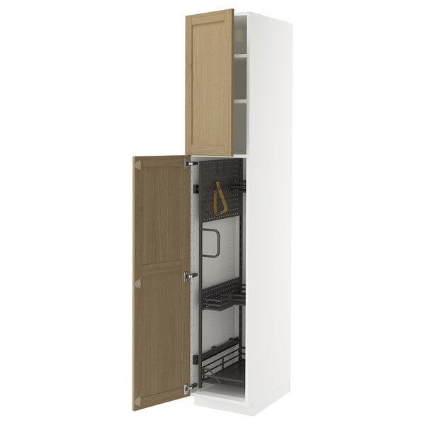 Ikea METOD - Tall cabinet with cleaning accessories, white/Forsbacka oak,40x60x220 cm