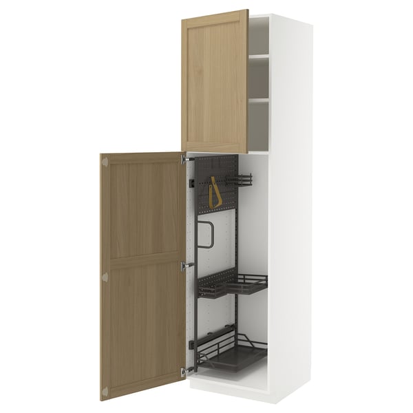 METOD - METOD High cabinet with cleaning interior, white/Forsbacka oak, 60x60x220 cm