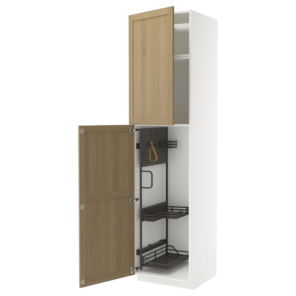 METOD high cabinet with cleaning interior, white/Forsbacka oak, 60x60x240 cm