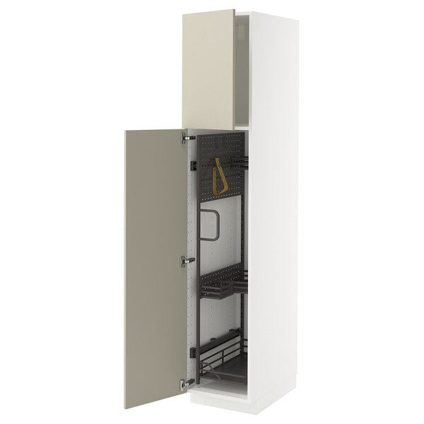 Ikea METOD - Tall cabinet with cleaning accessories, white/Havstorp beige,40x60x200 cm