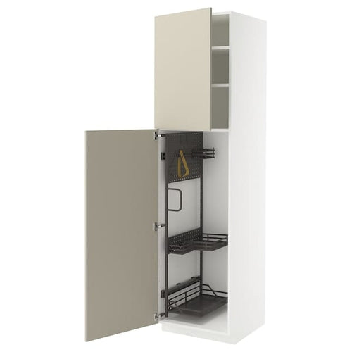 METOD high cabinet with cleaning interior, white/Havstorp beige, 60x60x220 cm