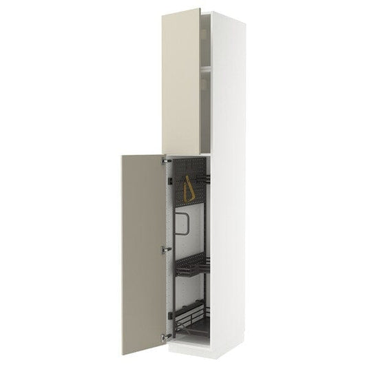 Ikea METOD - Tall cabinet with cleaning accessories, white/Havstorp beige,40x60x240 cm