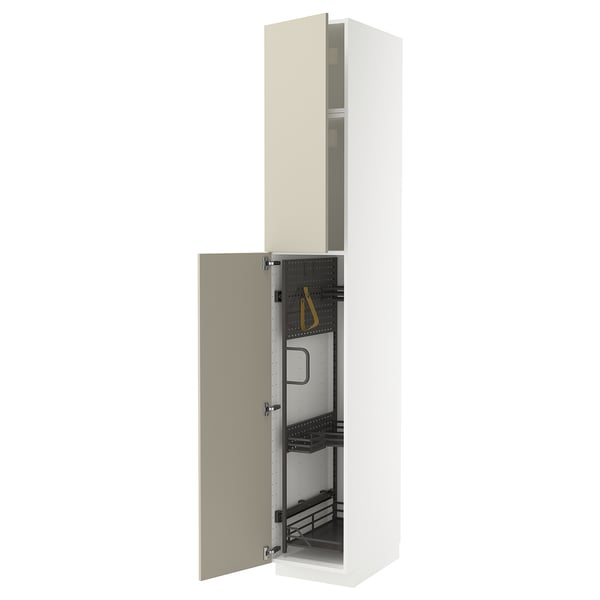 METOD - METOD High cabinet with cleaning interior, white/Havstorp beige, 40x60x240 cm