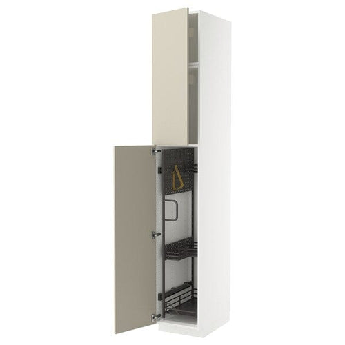 METOD high cabinet with cleaning interior, white/Havstorp beige, 40x60x240 cm