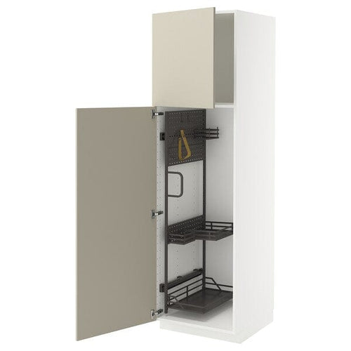 METOD high cabinet with cleaning interior, white/Havstorp beige, 60x60x200 cm