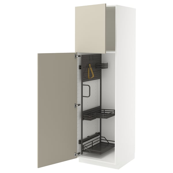 METOD - METOD High cabinet with cleaning interior, white/Havstorp beige, 60x60x200 cm
