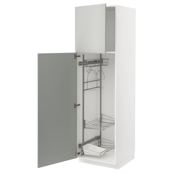 METOD - High cabinet with cleaning interior, white/Havstorp light grey, 60x60x200 cm