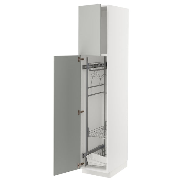 METOD - High cabinet with cleaning interior, white/Havstorp light grey, 40x60x200 cm