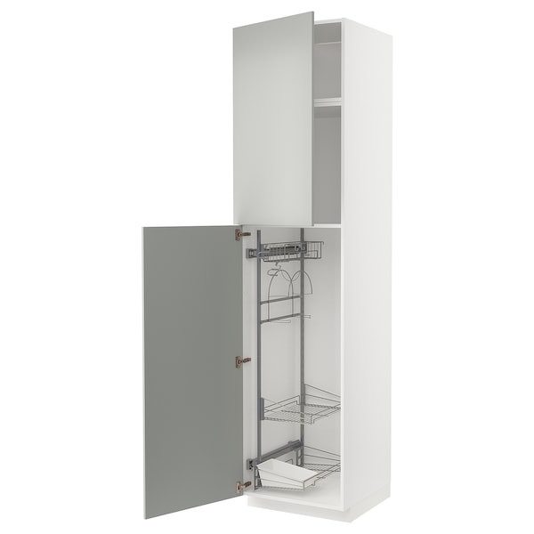 METOD - Tall cabinet with cleaning accessories, white/Havstorp light grey,60x60x240 cm