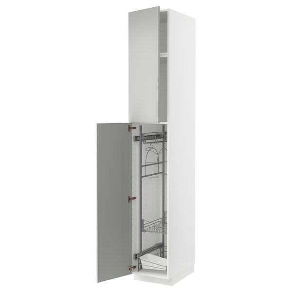 METOD - High cabinet with cleaning interior, white/Havstorp light grey, 40x60x240 cm