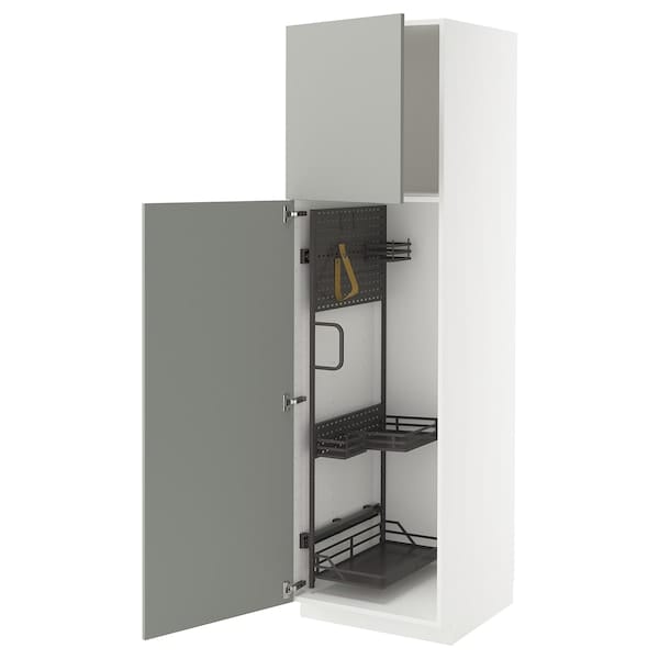 Ikea METOD - Tall cabinet with cleaning accessories, white/Havstorp light grey,60x60x200 cm