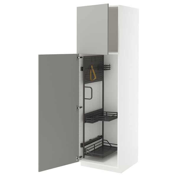 METOD - METOD High cabinet with cleaning interior, white/Havstorp light grey, 60x60x200 cm