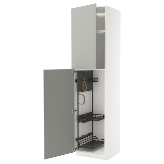 Ikea METOD - Tall cabinet with cleaning accessories, white/Havstorp light grey,60x60x240 cm