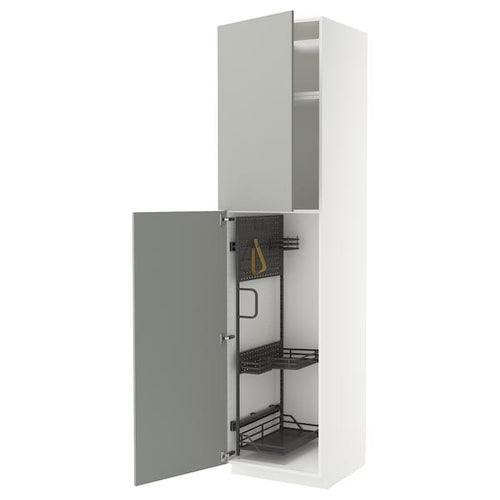 METOD - Tall cabinet with cleaning accessories, white/Havstorp light grey,60x60x240 cm