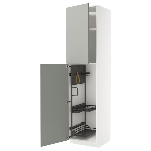 METOD high cabinet with cleaning interior, white/Havstorp light grey, 60x60x240 cm