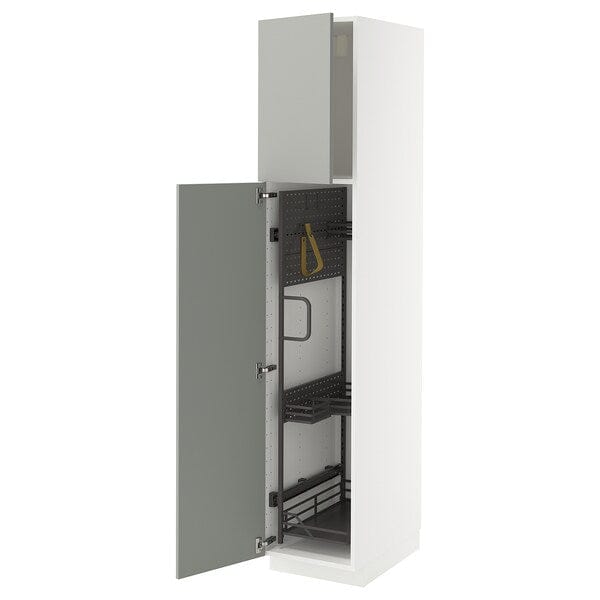 Ikea METOD - Tall cabinet with cleaning accessories, white/Havstorp light grey,40x60x200 cm