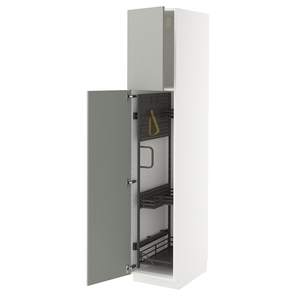 METOD - METOD High cabinet with cleaning interior, white/Havstorp light grey, 40x60x200 cm