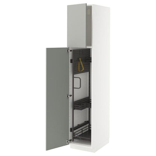 METOD high cabinet with cleaning interior, white/Havstorp light grey, 40x60x200 cm