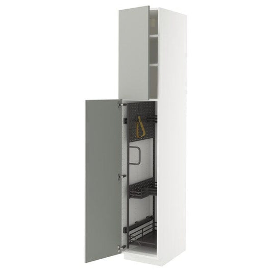 Ikea METOD - Tall cabinet with cleaning accessories, white/Havstorp light grey,40x60x220 cm