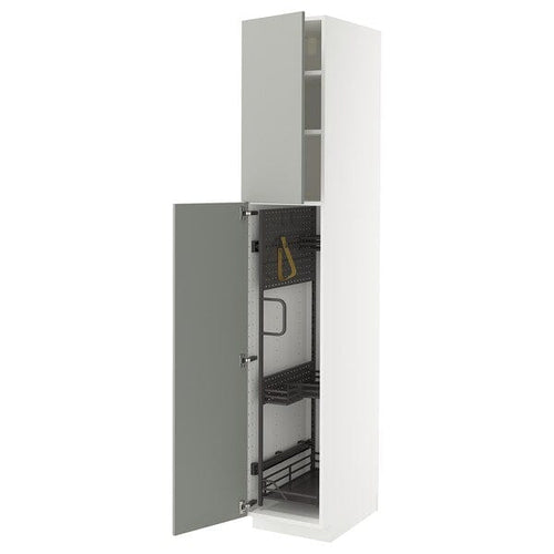 METOD high cabinet with cleaning interior, white/Havstorp light grey, 40x60x220 cm