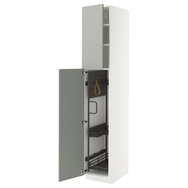 METOD - METOD High cabinet with cleaning interior, white/Havstorp light grey, 40x60x220 cm
