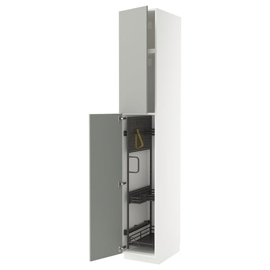 METOD - Tall cabinet with cleaning accessories, white/Havstorp light grey,40x60x240 cm