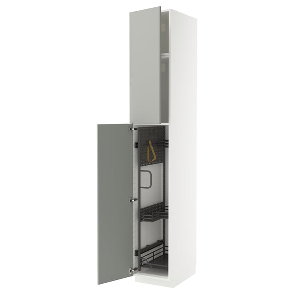 METOD - METOD High cabinet with cleaning interior, white/Havstorp light grey, 40x60x240 cm