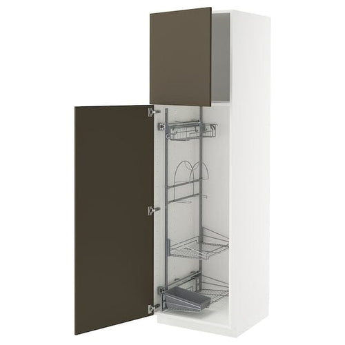 METOD - High cabinet with cleaning interior, white/Havstorp brown-beige, 60x60x200 cm