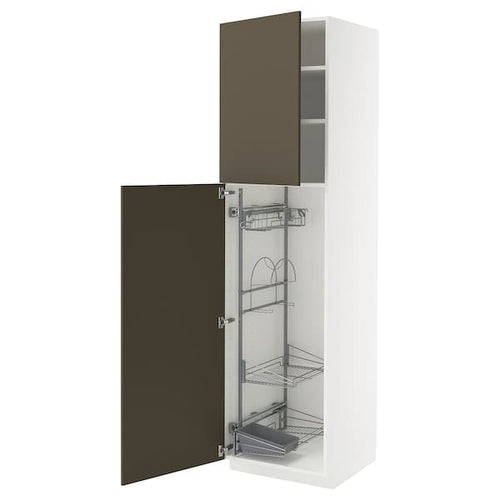 METOD - High cabinet with cleaning interior, white/Havstorp brown-beige, 60x60x220 cm