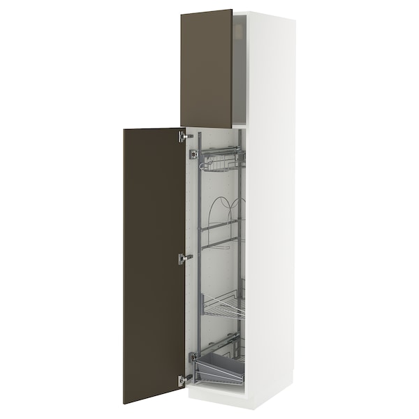 METOD - High cabinet with cleaning interior, white/Havstorp brown-beige, 40x60x200 cm