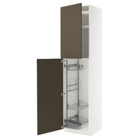 METOD - Tall cabinet with cleaning accessories, white/Havstorp brown-beige,60x60x240 cm
