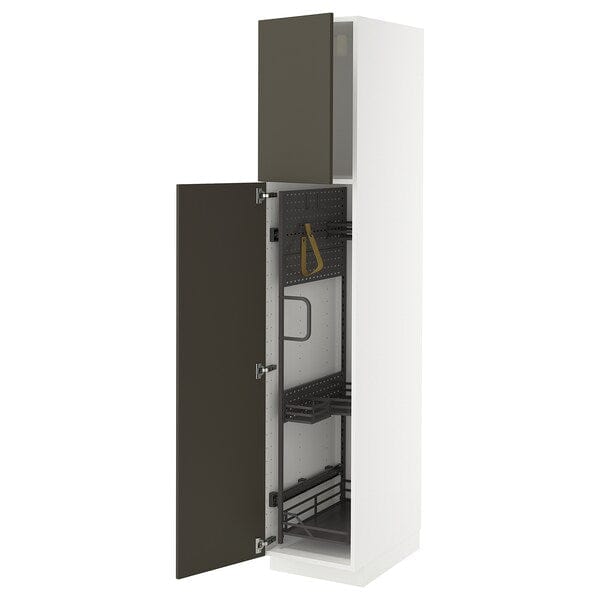 Ikea METOD - Tall cabinet with cleaning accessories, white/Havstorp brown-beige,40x60x200 cm